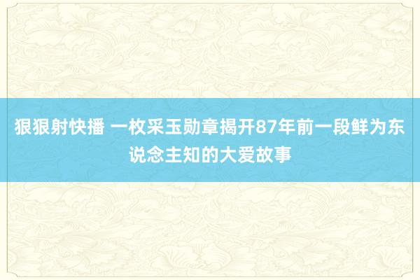 狠狠射快播 一枚采玉勋章揭开87年前一段鲜为东说念主知的大爱故事