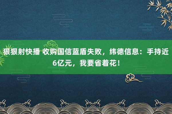 狠狠射快播 收购国信蓝盾失败，纬德信息：手持近6亿元，我要省着花！