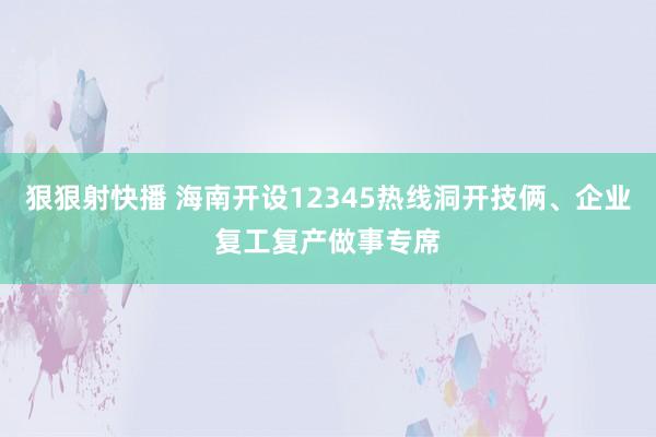 狠狠射快播 海南开设12345热线洞开技俩、企业复工复产做事专席