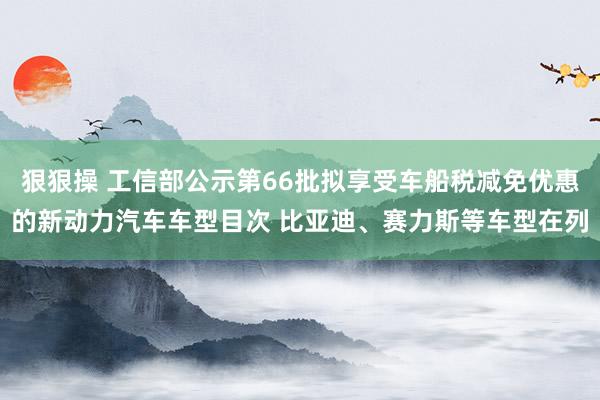 狠狠操 工信部公示第66批拟享受车船税减免优惠的新动力汽车车型目次 比亚迪、赛力斯等车型在列