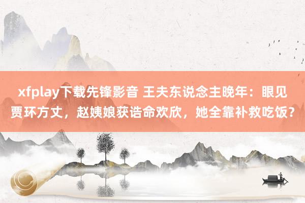 xfplay下载先锋影音 王夫东说念主晚年：眼见贾环方丈，赵姨娘获诰命欢欣，她全靠补救吃饭？