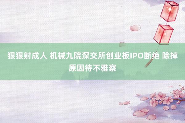 狠狠射成人 机械九院深交所创业板IPO断绝 除掉原因待不雅察