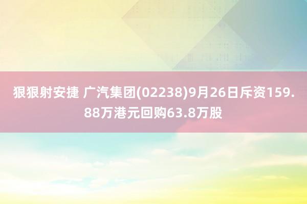 狠狠射安捷 广汽集团(02238)9月26日斥资159.88万港元回购63.8万股