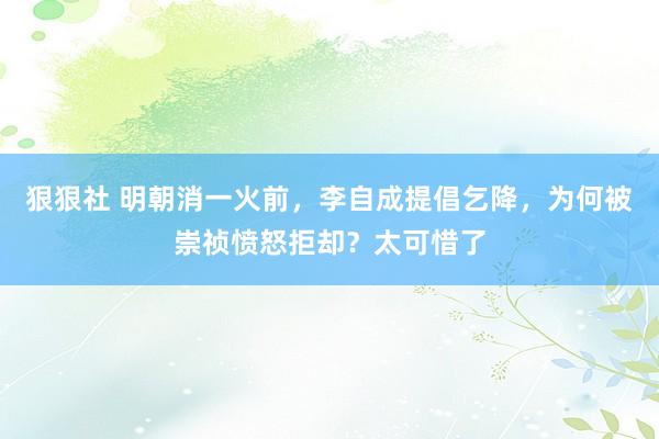 狠狠社 明朝消一火前，李自成提倡乞降，为何被崇祯愤怒拒却？太可惜了