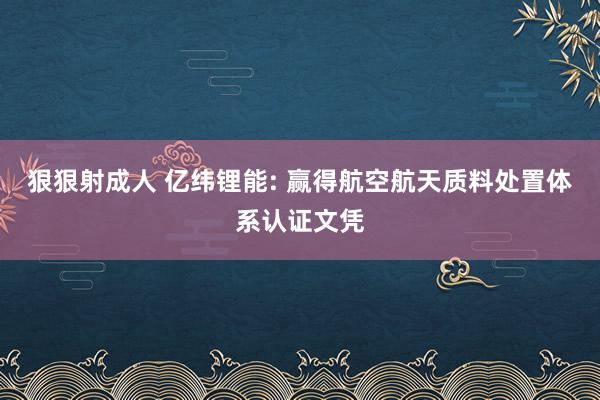 狠狠射成人 亿纬锂能: 赢得航空航天质料处置体系认证文凭