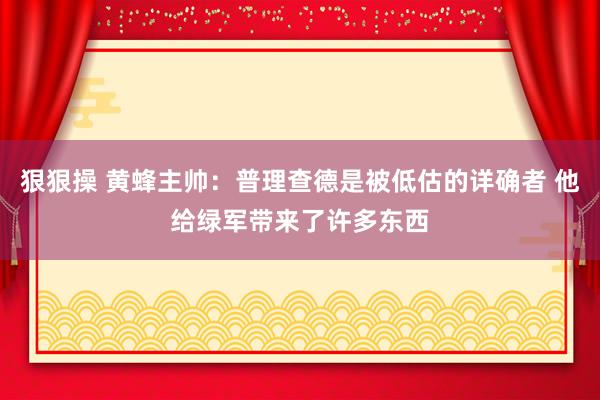 狠狠操 黄蜂主帅：普理查德是被低估的详确者 他给绿军带来了许多东西