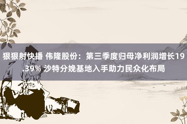 狠狠射快播 伟隆股份：第三季度归母净利润增长19.39% 沙特分娩基地入手助力民众化布局