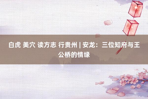 白虎 美穴 读方志 行贵州 | 安龙：三位知府与王公桥的情缘