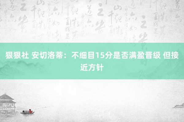 狠狠社 安切洛蒂：不细目15分是否满盈晋级 但接近方针