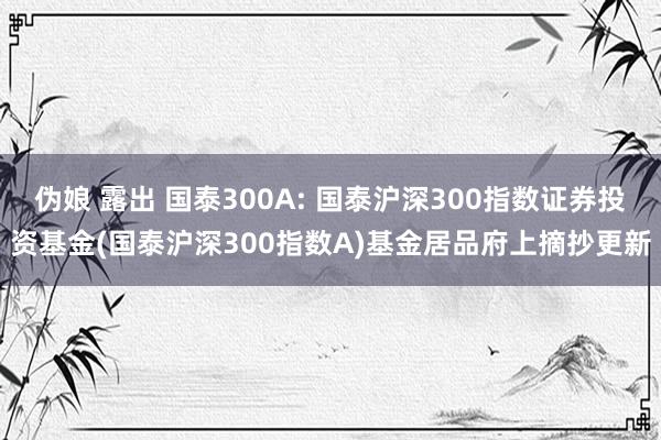 伪娘 露出 国泰300A: 国泰沪深300指数证券投资基金(国泰沪深300指数A)基金居品府上摘抄更新