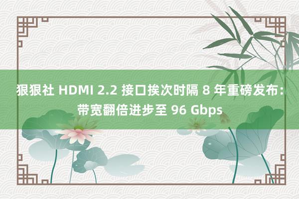 狠狠社 HDMI 2.2 接口挨次时隔 8 年重磅发布：带宽翻倍进步至 96 Gbps