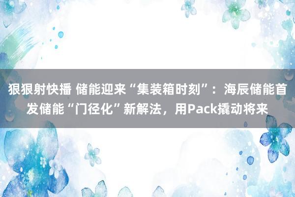 狠狠射快播 储能迎来“集装箱时刻”：海辰储能首发储能“门径化”新解法，用Pack撬动将来